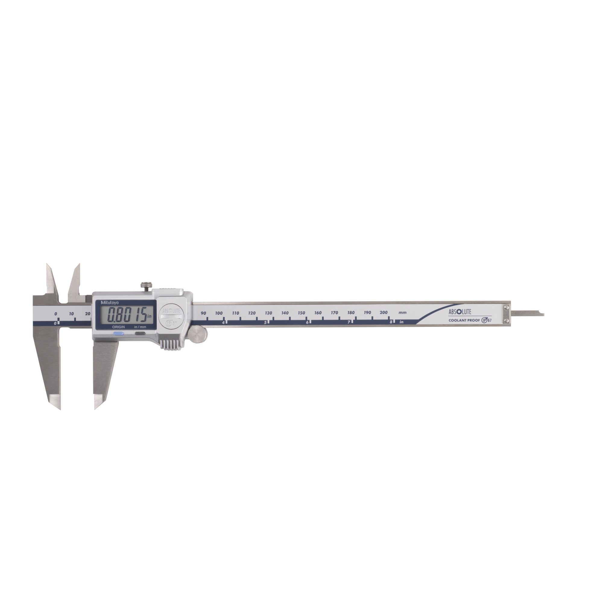Mitutoyo Digi Caliper - 0-8in./0-200mm, IP67, .0005in./0.01mm, Absolute Measurement, Model# 500-763-20